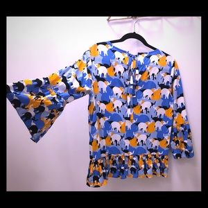 🐘 Elephant print top-ruffled hem & flared sleeves